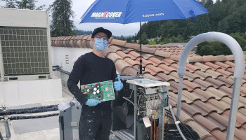 Our favorite technician fixing a Mitsubishi Mini Split for a hotel in Scotts Valley.